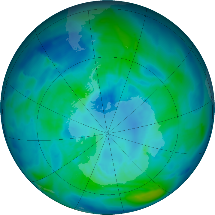 Antarctic ozone map for 05 April 2011